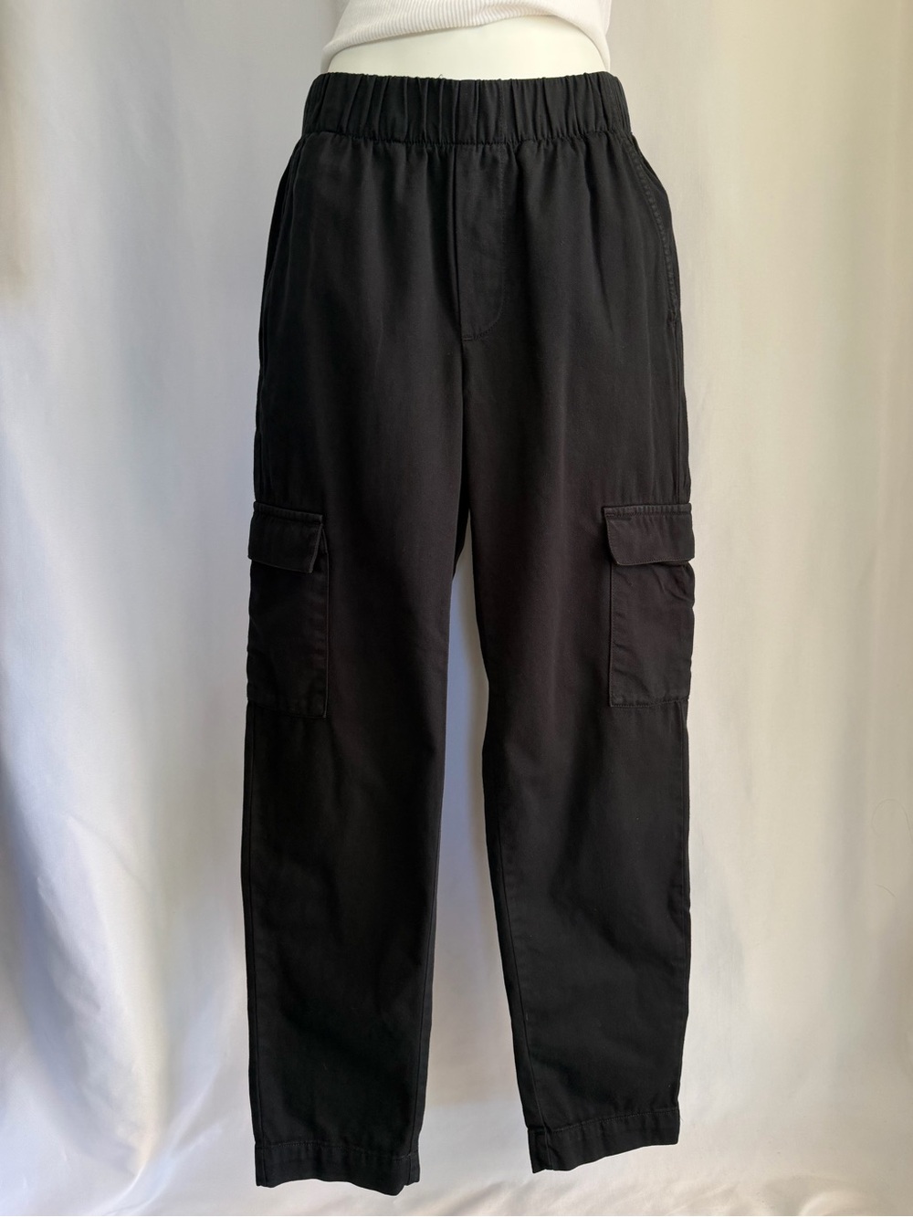Gap Mid Rise Twill Cargo Pants Pull-On Black Size XS, Elastic Waist